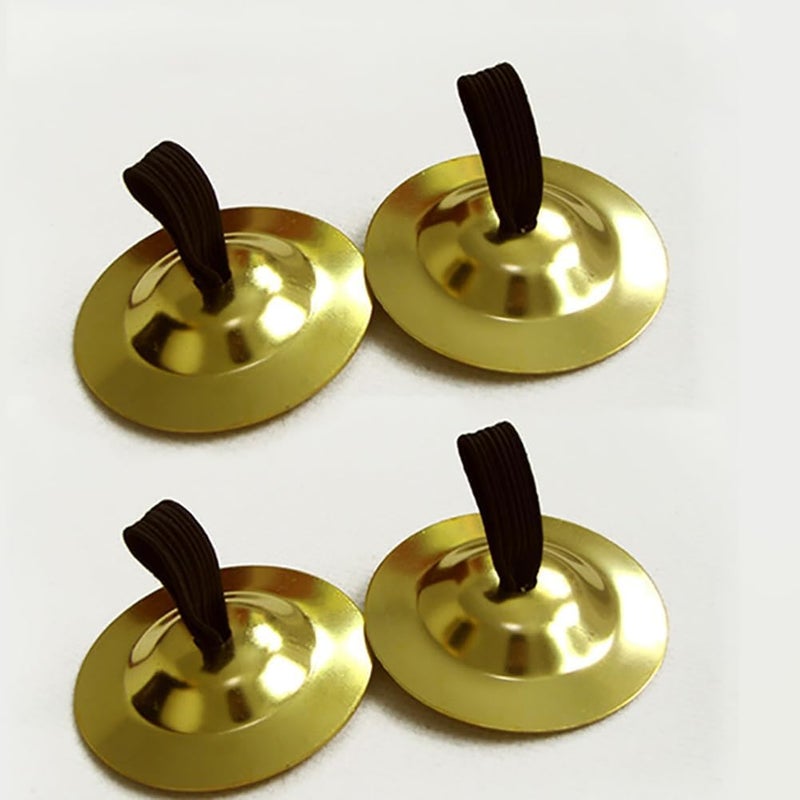 ccHuDE 4 Pcs 5.3cm Finger Cymbals Finger Hand Symbols Instrument Finger Musical Instrument Rhythm Beats Percussion Instrument Belly Dance Finger Bells for Dancer Party Gold - Image 4